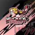 Girl with a hockey stick logo for esport, sport, or game team mascot.