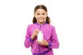 Girl hold medicines bottle. Vitamin concept. Need vitamin supplements. Healthy lifestyle. Food supplement. Health care