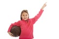 Girl holding basket ball Royalty Free Stock Photo