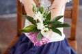 Girl holding beautiful bouquet of flowers. Close up picture Royalty Free Stock Photo