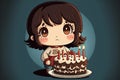 a girl holding a birthday cake with candles on it and a candle in her hand with a candle in her mouth and a candle in her hand