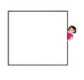 Girl holding blank sign. your text here. girl peeping from behind a blank board mock up Royalty Free Stock Photo