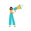 The girl is holding a bullhorn in his bridge player. Trendy style, Vector Illustration