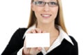 Girl holding business card Royalty Free Stock Photo