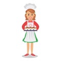 Girl holding cakes, muffins, cupcakes. Baker girl, girl-chef.
