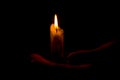 Girl holding a candle in the dark closeup, candlelight, religion