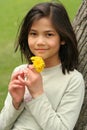 Girl holding dandelions Royalty Free Stock Photo