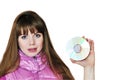 Girl holding disk Royalty Free Stock Photo