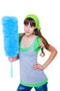 Girl holding duster Royalty Free Stock Photo