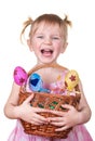 Girl Holding Easter eggs and basket Royalty Free Stock Photo