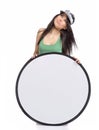 Girl holding emply white board Royalty Free Stock Photo