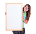 Girl holding an empty white advertising board Royalty Free Stock Photo