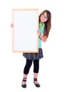 Girl holding an empty white advertising board Royalty Free Stock Photo