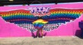 Girl holding flag at LGBTQ pride festival