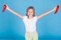 Girl holding a fresh red bell pepper healthy food Royalty Free Stock Photo