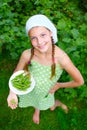 Girl holding a green Peas Royalty Free Stock Photo