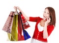 Girl holding group shopping bag. Royalty Free Stock Photo