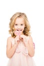 Girl holding heart shaped cookie Royalty Free Stock Photo