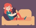 Girl Holding her Pet Cat on Sofa Royalty Free Stock Photo