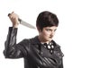 Girl holding knife Royalty Free Stock Photo