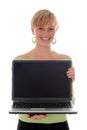 Girl holding laptop