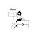 The girl is holding a letter . subject of crucial message . black and white linear style. Trendy style, Vector