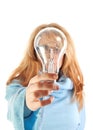 Girl holding light bulb Royalty Free Stock Photo