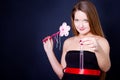 Girl holding magic wand and test tube Royalty Free Stock Photo