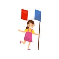 Girl holding national flag of France, design element for Independence Day, Flag Day vector Illustration on a white