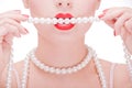 Girl holding pearl necklace Royalty Free Stock Photo