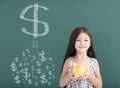 girl holding piggy bank and save money concept Royalty Free Stock Photo