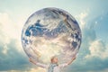 Girl holding the Planet Earth. Future Concept. Elements of this image furnished by NASA Royalty Free Stock Photo