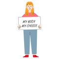 Girl holding a poster with inscription my body my choice. Protest against the ban on abortion. Feminists are fighting Royalty Free Stock Photo