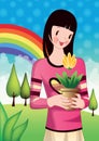 girl holding potted plant. Vector illustration decorative design Royalty Free Stock Photo