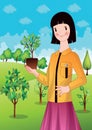 girl holding potted plant. Vector illustration decorative design Royalty Free Stock Photo