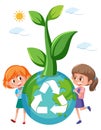 Girl holding recycle globe