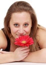 Girl holding a red flower Royalty Free Stock Photo