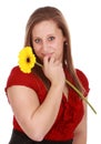 Girl holding a red flower Royalty Free Stock Photo