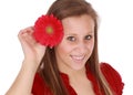 Girl holding a red flower Royalty Free Stock Photo