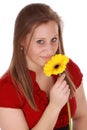 Girl holding a red flower Royalty Free Stock Photo