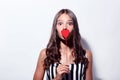 Girl holding red heart Royalty Free Stock Photo