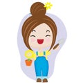 girl holding shovel and potted plant. Vector illustration decorative design Royalty Free Stock Photo