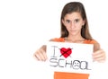 Girl holding a sign with the words I hate school Royalty Free Stock Photo