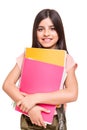 Girl holding sketchbooks