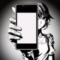 A girl holding a smartphone with a blank screen. Vector illustration Royalty Free Stock Photo
