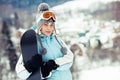 Girl holding snowboard Royalty Free Stock Photo