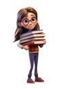 Girl Holding a Stack of Books in His Hands Royalty Free Stock Photo