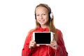 Girl holding tablet with blank screen Royalty Free Stock Photo
