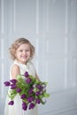 girl holding tulips in hands Royalty Free Stock Photo