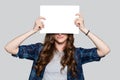 Girl holding white billboard Royalty Free Stock Photo